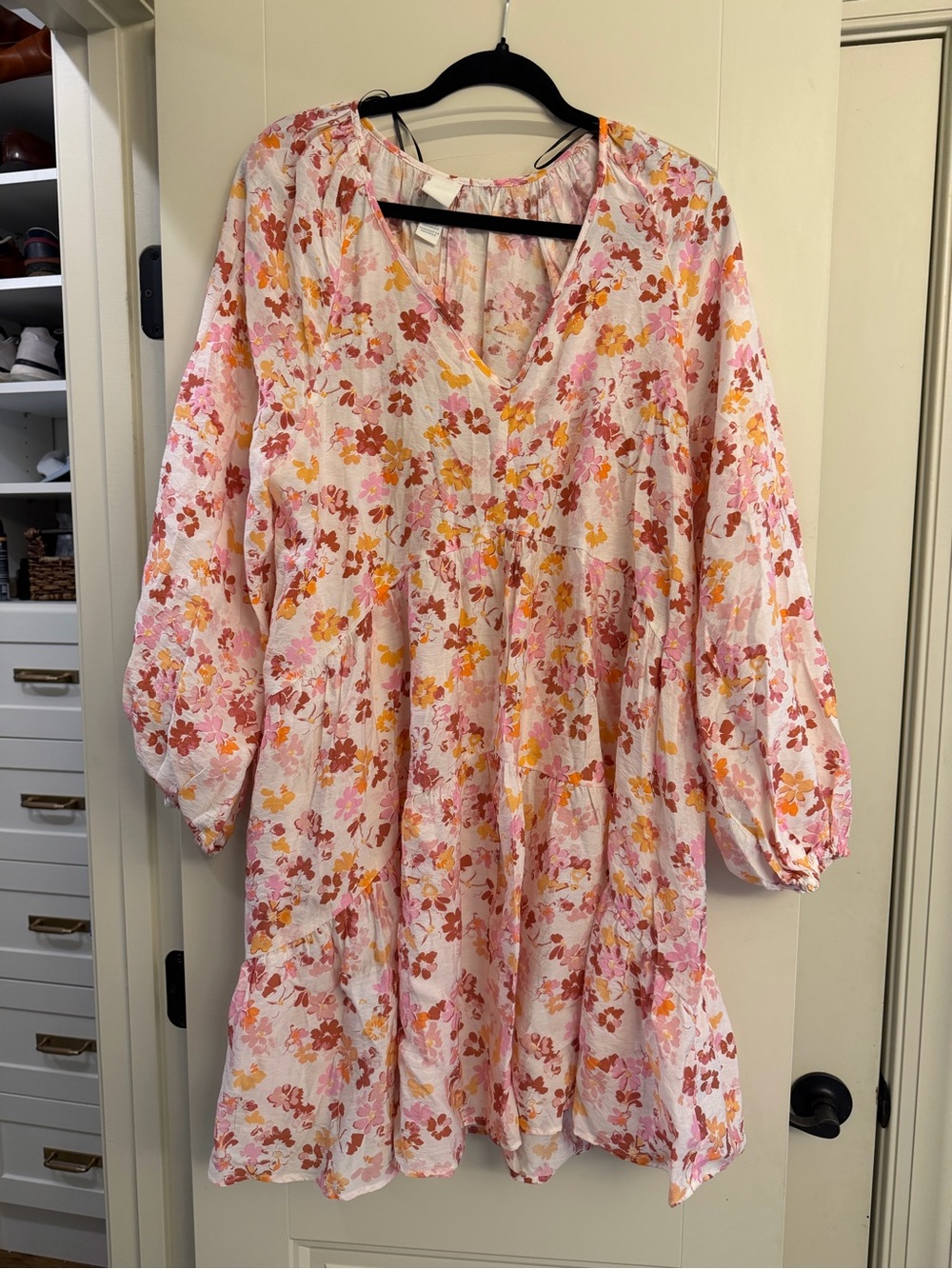 Pink Floral V-Neck Babydoll Dress size M